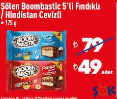 ŞÖLEN BOOMBASTİC 5'Lİ FINDIKLI / HİNDİSTAN CEVİZLİ ÇİKOLATA 175 G